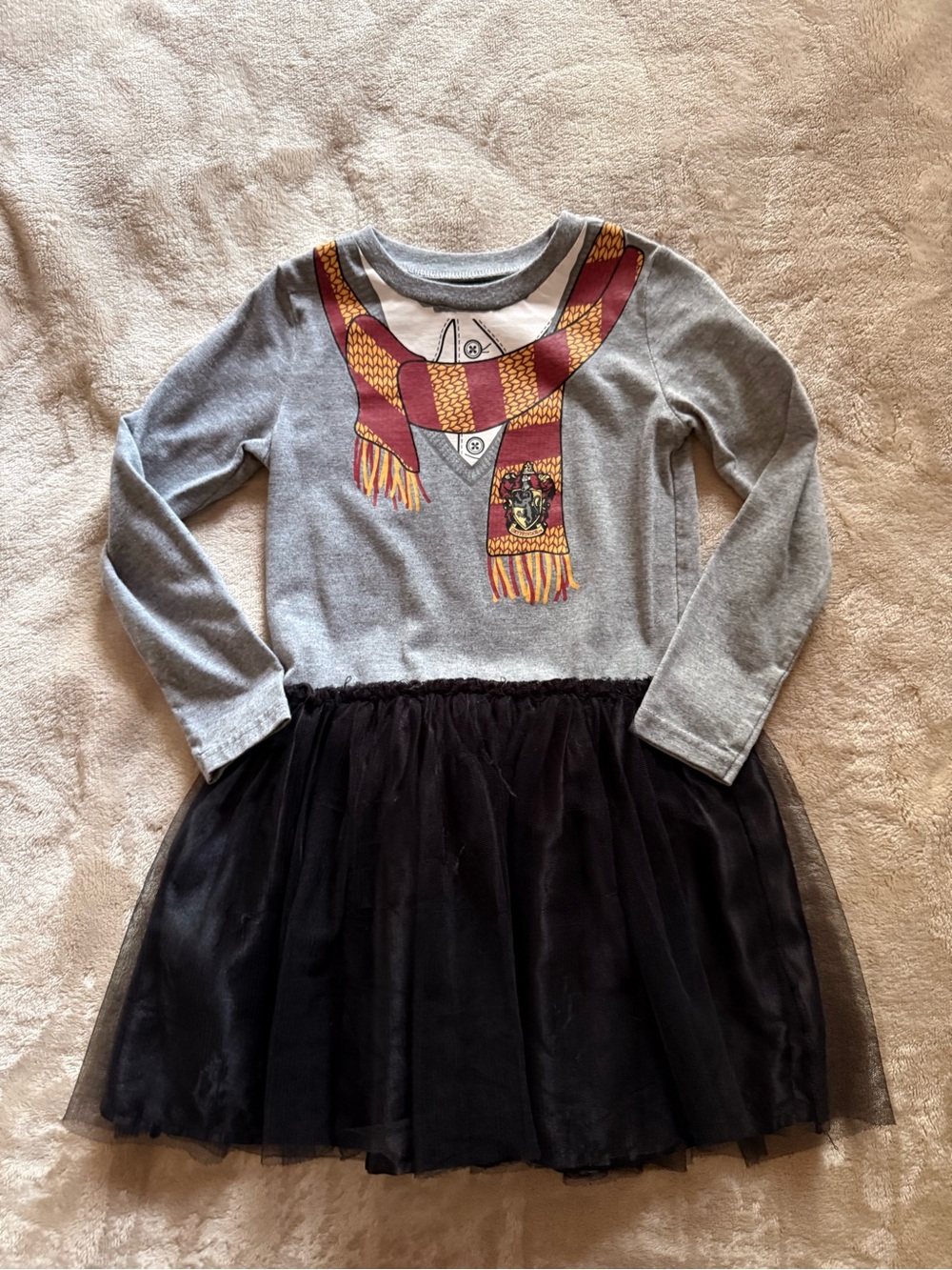 Warner Bros. Grey Long Sleeve Dress with Red & Gold Scarf Graphic